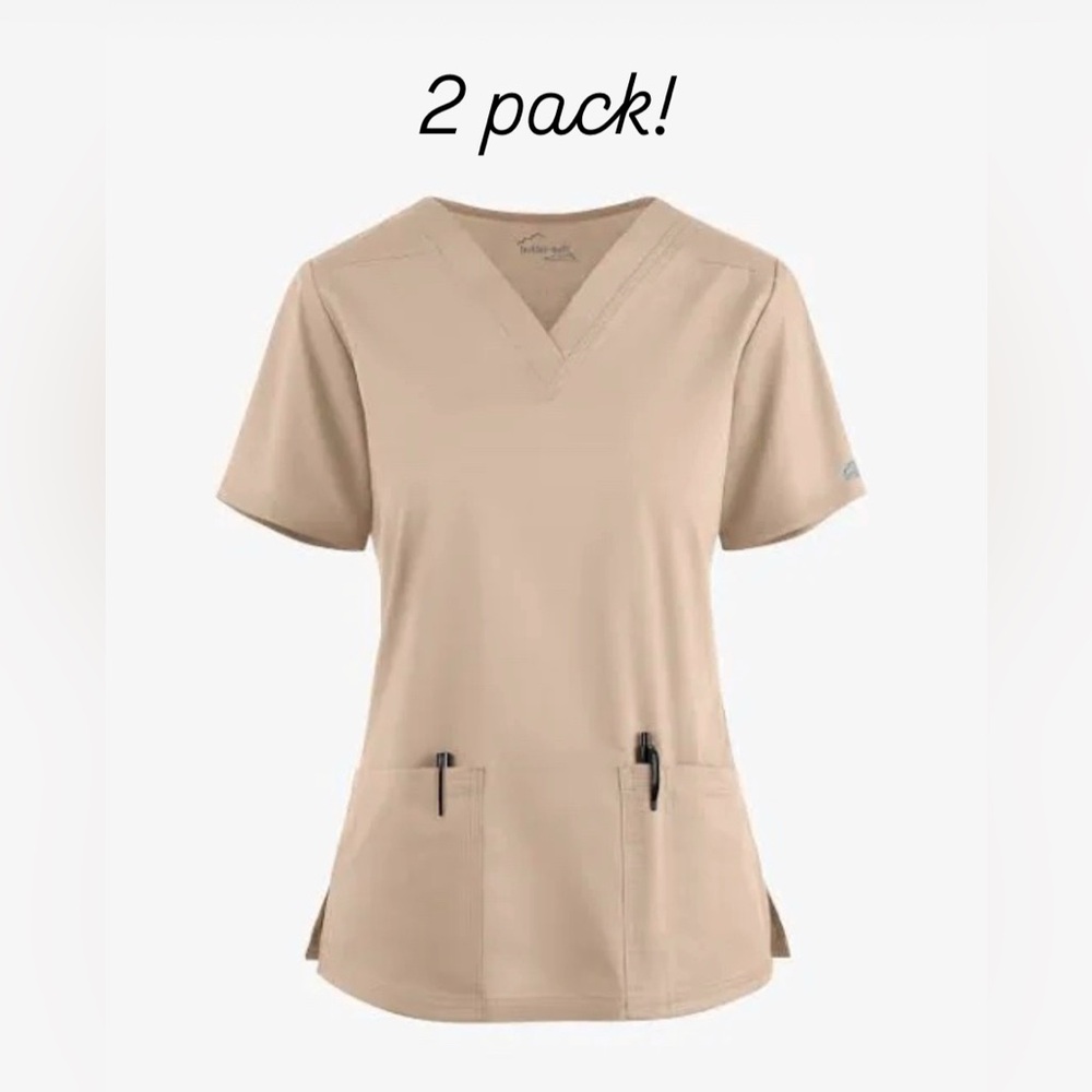 Women's Tan V-Neck Scrub Top Tan 2 Pack Medium Care Associate CNA